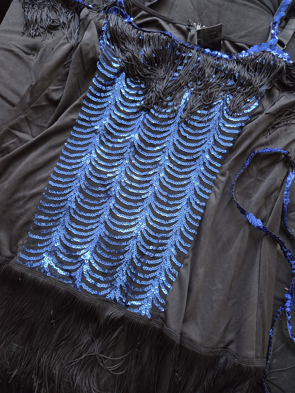 Black & Blue Fringe Flapper Dress (Halloween Costume) W/ Leg Garter